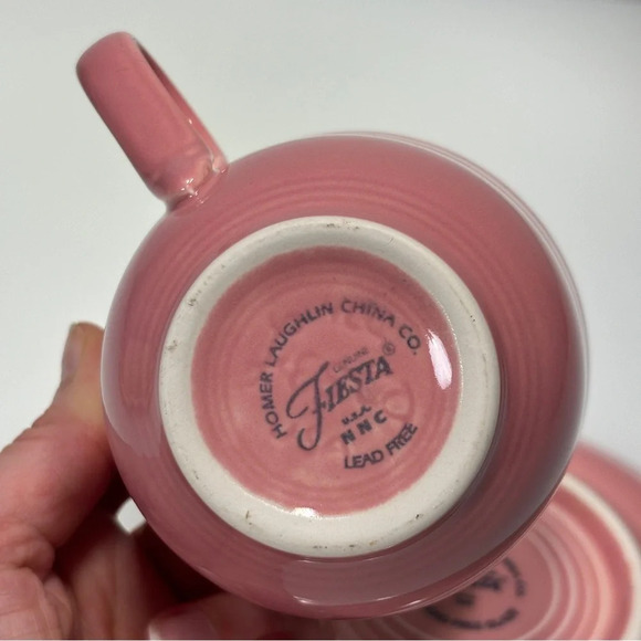 Fiesta Homer Laughlin Vintage Pink Rose Teacup Coffe Mug Saucer Set USA Made - Picture 6 of 7